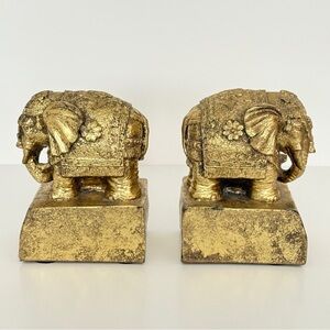 Vintage Gold Gilt Style San Pacific Imports SPI Elephant Bookends 5"